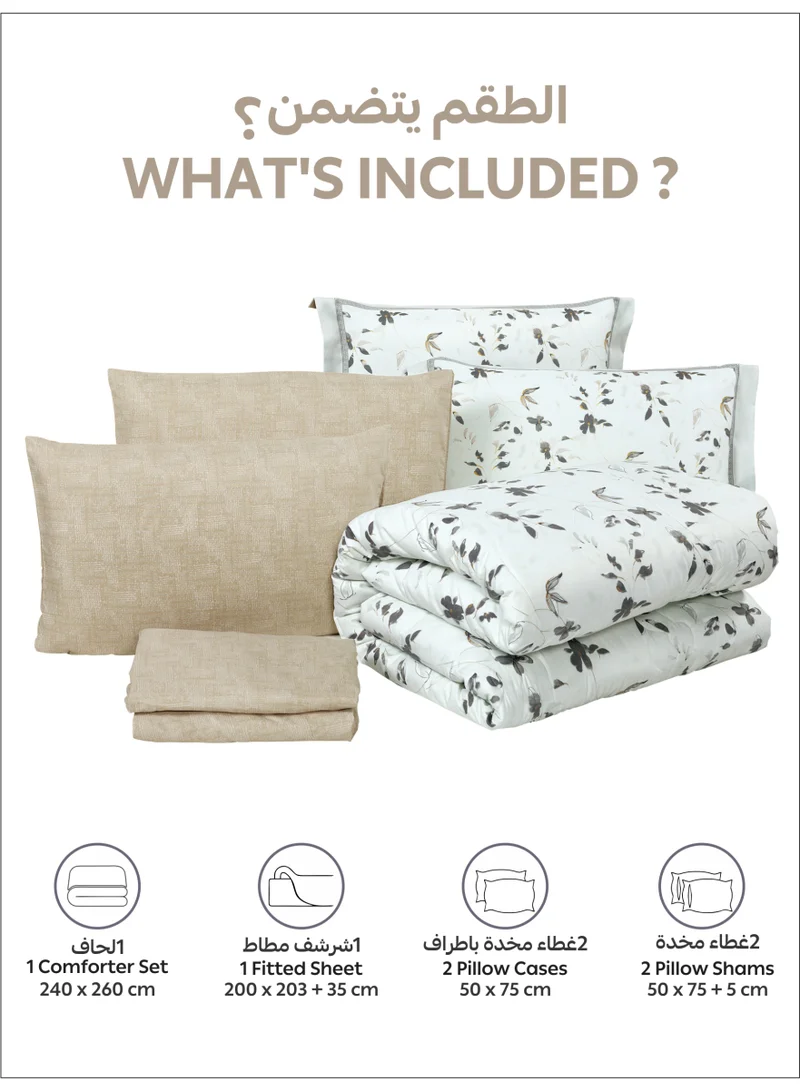 Donetella Bedding Comforter Set King Size, 6-Pcs Bed Set Fits 200x200 Cms -Printed Bedding Set-All Season- Brushed Microfiber (طقم مفرش سرير فندقي)