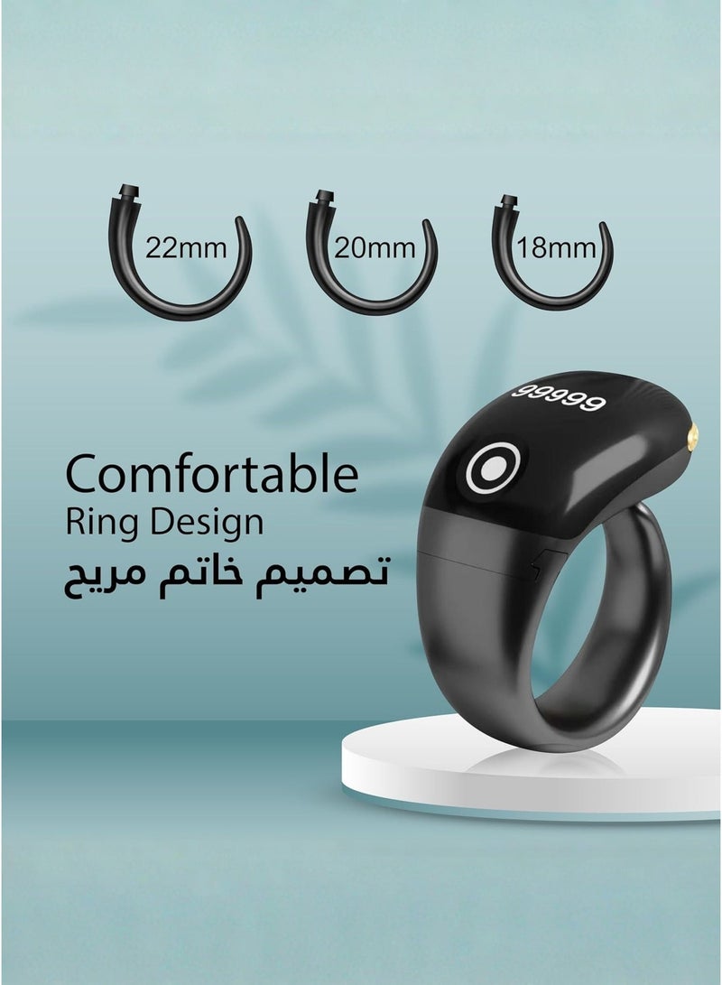 Bei Qi Tasbih Zikr Smart Ring Adjustable Digital Tasbeeh Counter with App Support, Replaceable Sizes 18/20/22mm, Bluetooth Smart Dhikr Ring, Waterproof OLED Display Muslim Prayer Counter, Electronic Rosary, Lightweight Islamic Smart Wearable – Ramadan & Eid Gift for Men & Women, Black - Image 2