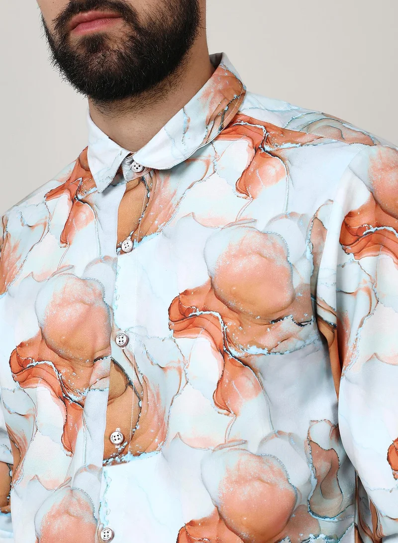 Campus Sutra Men's Sienna Brown & Light Blue Marble Shirt