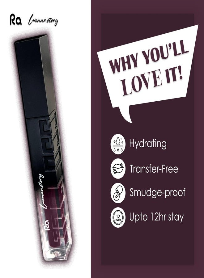آر اي أحمر شفاه سائل مطفي من را وومان ستوري | يدوم حتى 12-15 ساعة | غني بالأصباغ | عبوة سوداء مع لون - برقوقي داكن - بنفسجي - Image 4