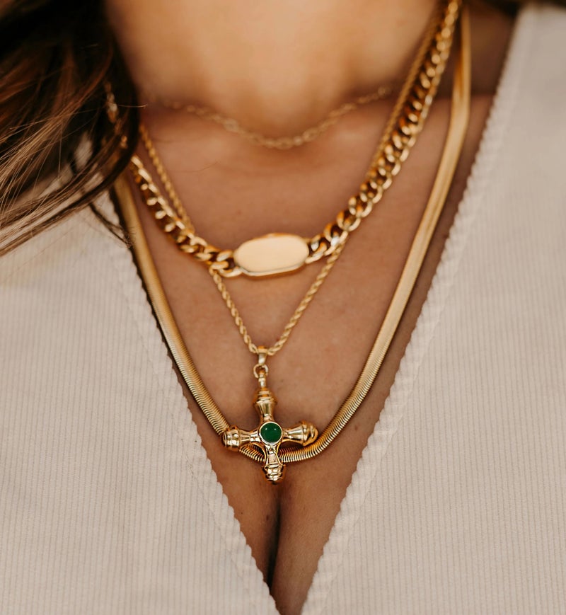 Nuzon Green Agate Cross Necklace For Women 18K Gold Plated Stainless Steel Twisted Chain Gemstone Cross Pendant Necklace Layering Jewelry 19.7 - Image 2