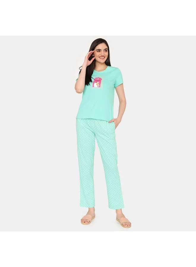 zivame Zivame Printed T-shirt and Pyjama Set
