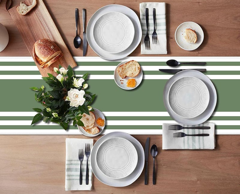 Emvency White Green Stripes Table Runner and Placemats Set of 6,Modern Geometric Painting Art Dining Decor for Daily Use(1 Table Runner 72 inches Long and 6 Placemats) - Image 3