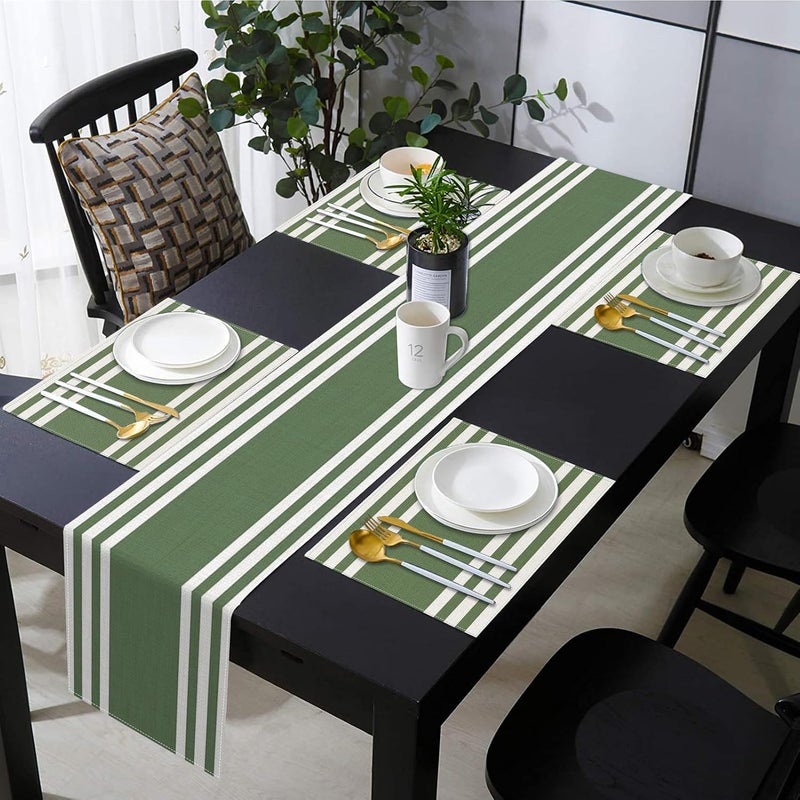 Emvency White Green Stripes Table Runner and Placemats Set of 6,Modern Geometric Painting Art Dining Decor for Daily Use(1 Table Runner 72 inches Long and 6 Placemats) - Image 5