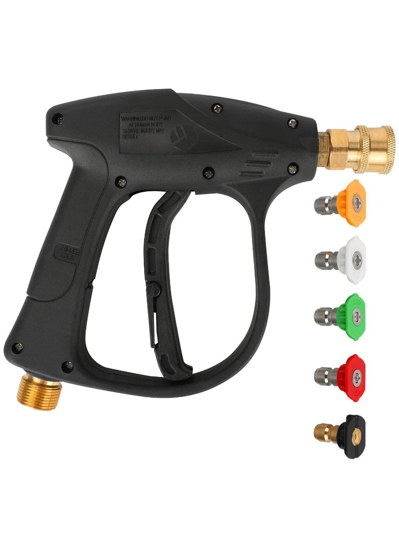 Generic High Pressure Washer Gun, 4350 PSI Short Pressure Washer Handle with 5 Pressure Washer Nozzle, Power Pressure Washer Wand, M22-14 Fitting Car Pressure Washer Kit  - Image 1