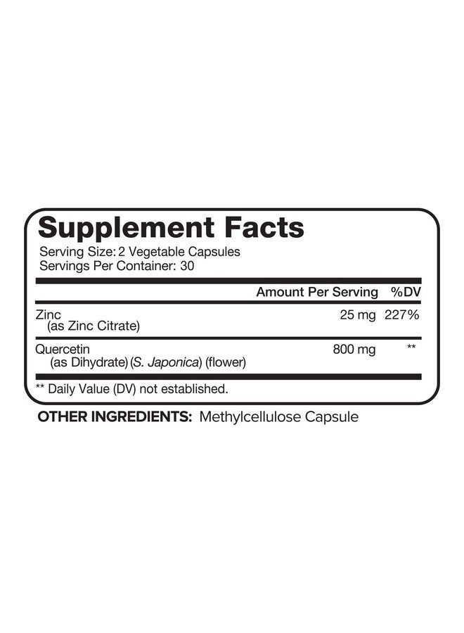 Nutrivein Quercetin 800Mg With Zinc Plant Pigment Flavonoid Immune System Booster 30 Day Supply (60 Capsules 2 Daily) - Image 3