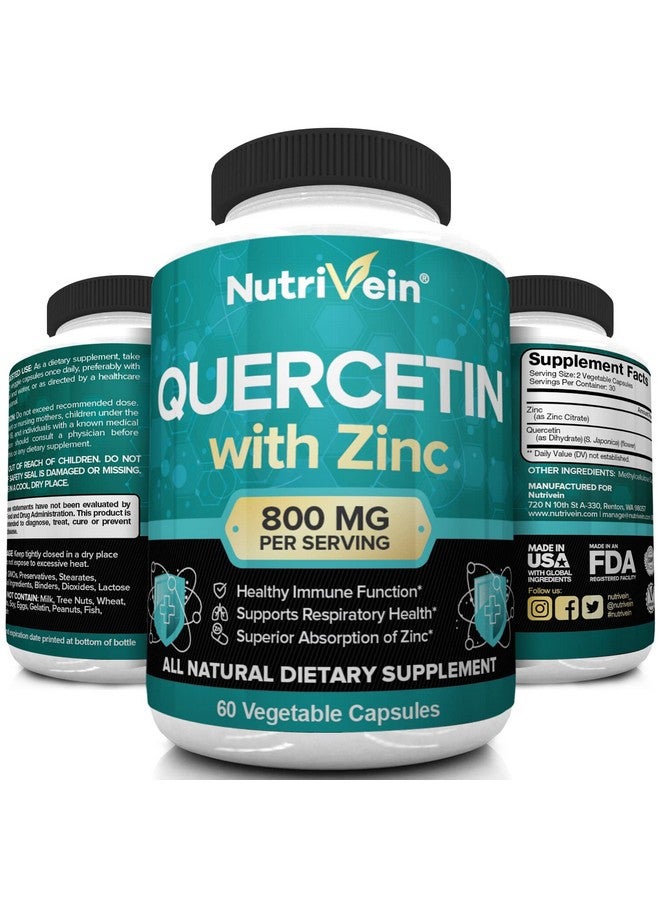 Nutrivein Quercetin 800Mg With Zinc Plant Pigment Flavonoid Immune System Booster 30 Day Supply (60 Capsules 2 Daily) - Image 4