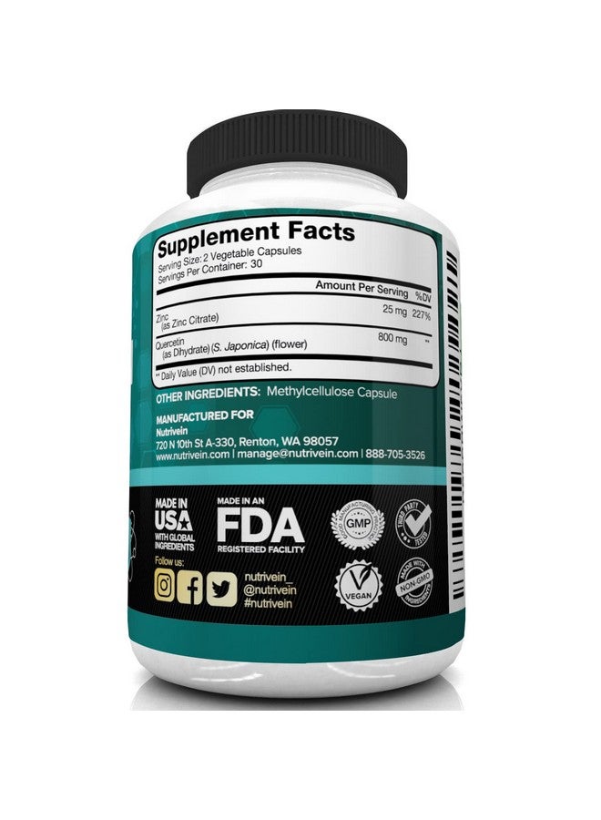 Nutrivein Quercetin 800Mg With Zinc Plant Pigment Flavonoid Immune System Booster 30 Day Supply (60 Capsules 2 Daily) - Image 5