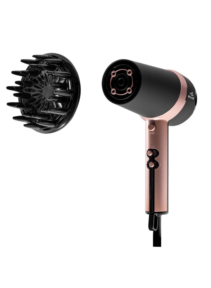 evvoli Hair Dryer 2300W, Powerful DC Motor Fast Drying Hair Dryer with 2 Speeds & 3 Heating Setting, Cool Shot, Ions Jet, EVHC-HD2300R