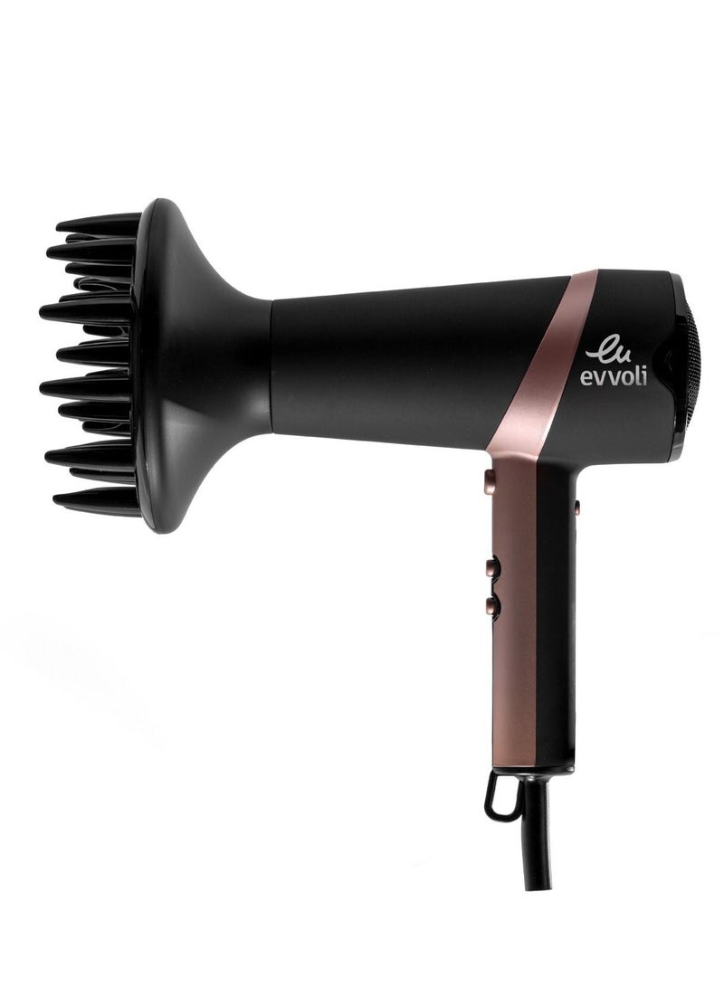 evvoli Hair Dryer 2300W, Powerful DC Motor Fast Drying Hair Dryer with 2 Speeds & 3 Heating Setting, Cool Shot, Ions Jet, EVHC-HD2300R