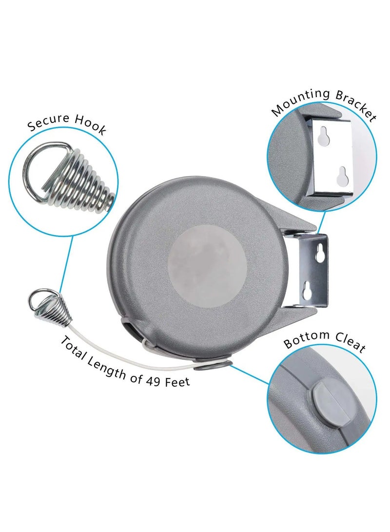 SYOSI Retractable Clothesline Outdoor Cord 49 Feet - Easy Hanging Clothes Lines - Heavy Duty 30LBs Weight Capacity Clothes Line - Easy DYI Installation - Also Ideal for Indoor - Space Saving and Practical - Image 2