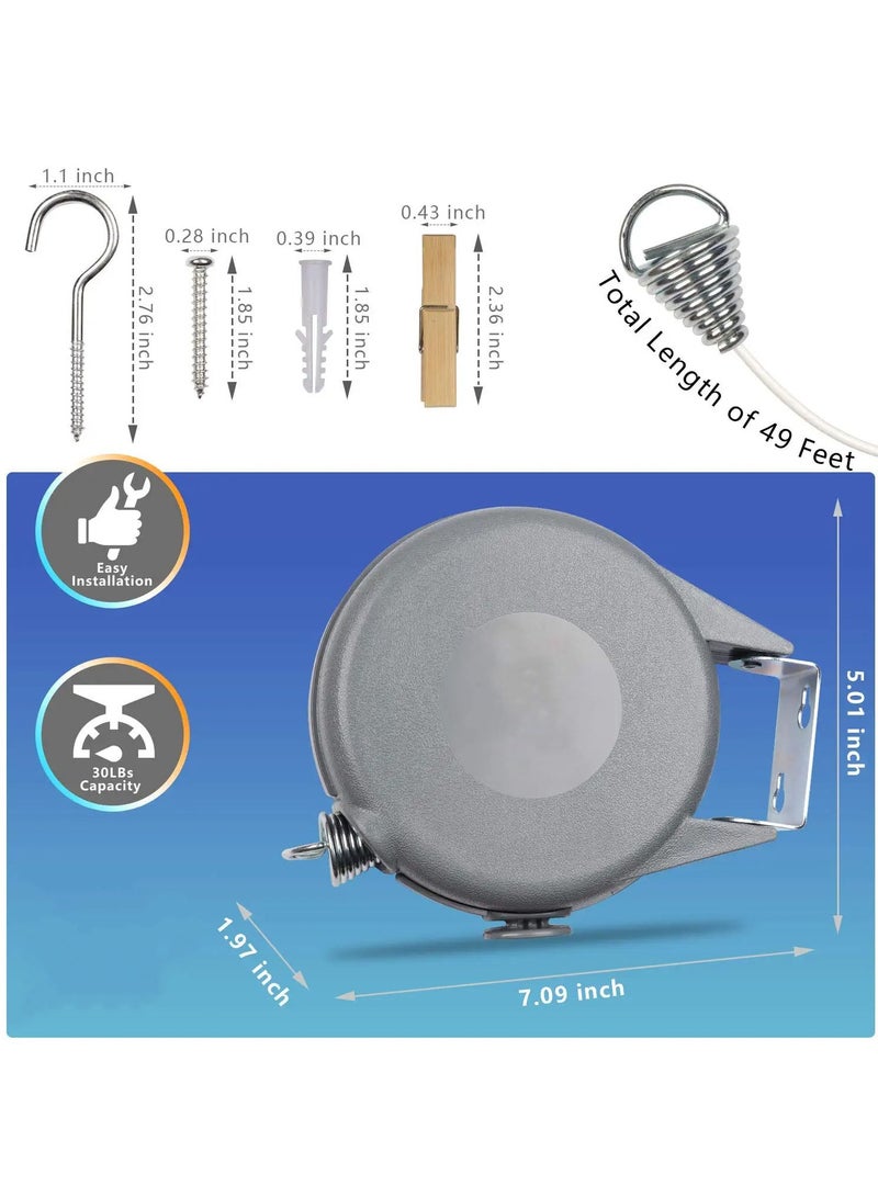 SYOSI Retractable Clothesline Outdoor Cord 49 Feet - Easy Hanging Clothes Lines - Heavy Duty 30LBs Weight Capacity Clothes Line - Easy DYI Installation - Also Ideal for Indoor - Space Saving and Practical - Image 5