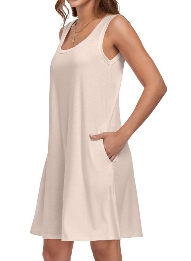 elescat Sundresses for Women Casual Loose Summer Dresses Sleeveless U Neck Tank Dress with Pockets, Apricot, M - Image 5