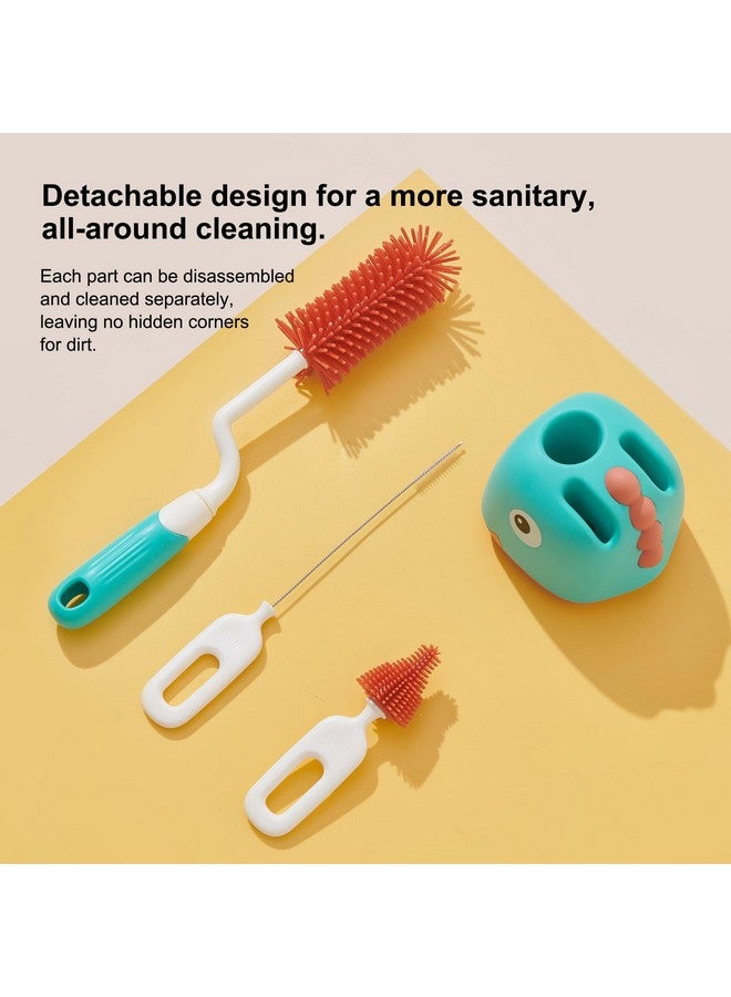 Rabbit Baba Silicone 4-in-1 Baby Bottle Brush Set,Nipple Brush, Bottle Brush, Straw Brush， Safe and Durable, Easy to Clean and Dry，4 Count，Cleaning Set，Uniform Storage Base，Draining Base (red Base) - Image 3