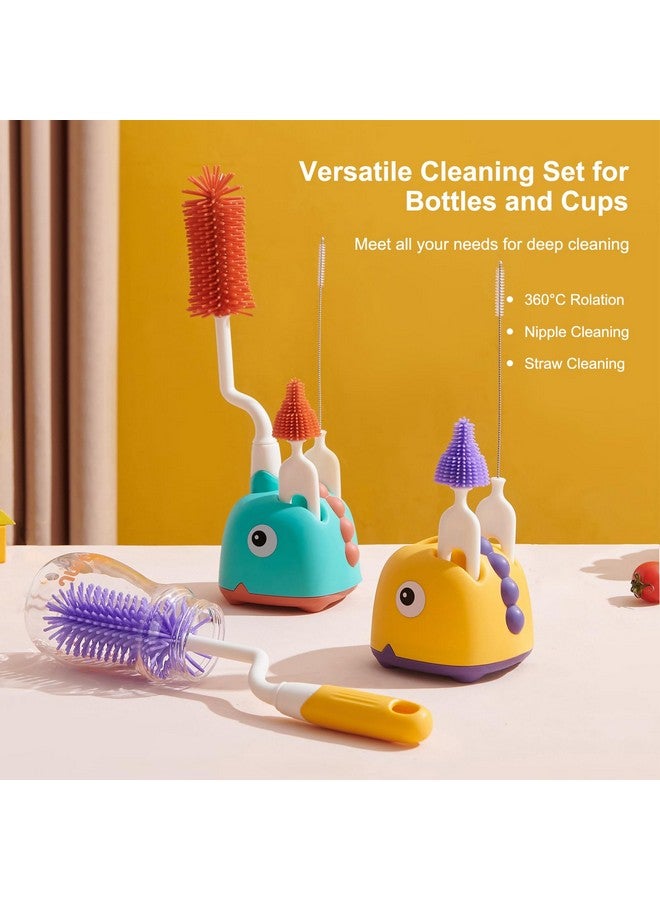 Rabbit Baba Silicone 4-in-1 Baby Bottle Brush Set,Nipple Brush, Bottle Brush, Straw Brush， Safe and Durable, Easy to Clean and Dry，4 Count，Cleaning Set，Uniform Storage Base，Draining Base (red Base) - Image 2