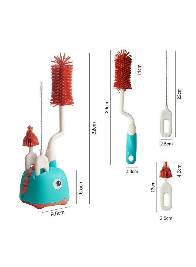 Rabbit Baba Silicone 4-in-1 Baby Bottle Brush Set,Nipple Brush, Bottle Brush, Straw Brush， Safe and Durable, Easy to Clean and Dry，4 Count，Cleaning Set，Uniform Storage Base，Draining Base (red Base) - Image 1