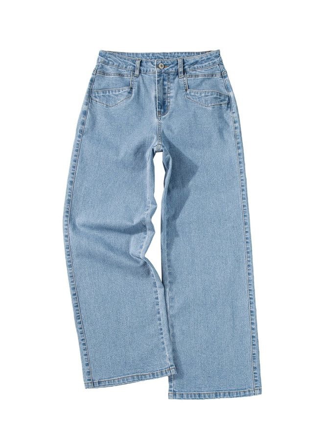 Sidefeel Wide Leg Jeans for Women High Waisted Stretchy Jeans Straight Leg Cropped Ankle Denim Pants with Slant Pockets Light Blue Size 8 - Image 5