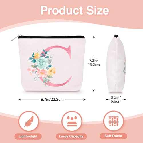 Lingdeer Personalized Makeup Bag with Initial Keychain, Custom Initial Monogram Small Travel Cosmetic Toiletry Bag, Birthday Gifts for Women Bridesmaid Teacher (C) - Image 3