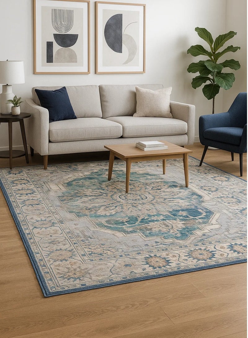 لوفت زوي، سجادة خارجية، سجادة أريكة، سجادة معيشة، مقاس 160×220 سم، قماش، أزرق داكن، صنع في مصر-22003-OL9-L - Image 1