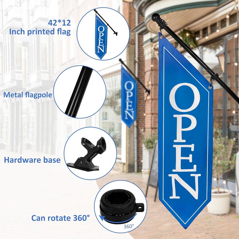 yeload OPEN Flag with Pole Kit - Heavy Duty Canvas Open Banner for Business Storefront, 42x12 Inch Outdoor Double-Sided Sign with Bracket - Advertising Signage for Retail & Shops (Yellow) - Image 5