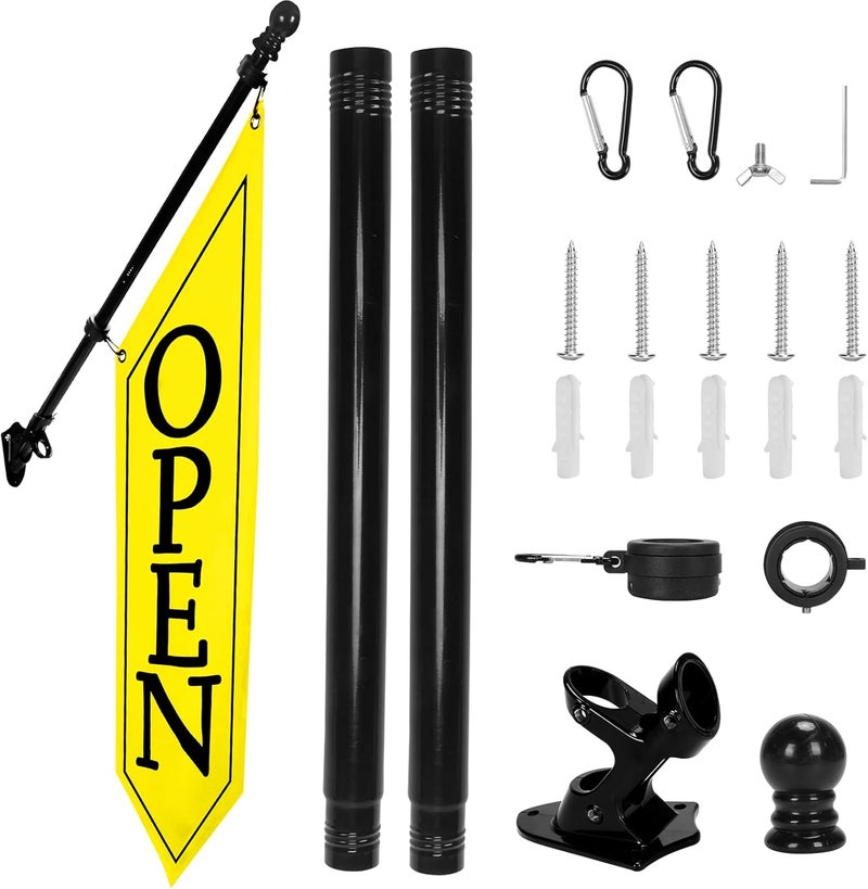 yeload OPEN Flag with Pole Kit - Heavy Duty Canvas Open Banner for Business Storefront, 42x12 Inch Outdoor Double-Sided Sign with Bracket - Advertising Signage for Retail & Shops (Yellow) - Image 1
