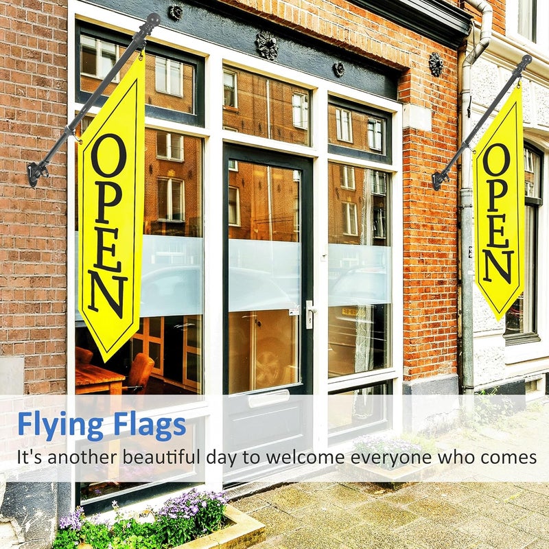 yeload OPEN Flag with Pole Kit - Heavy Duty Canvas Open Banner for Business Storefront, 42x12 Inch Outdoor Double-Sided Sign with Bracket - Advertising Signage for Retail & Shops (Yellow) - Image 2