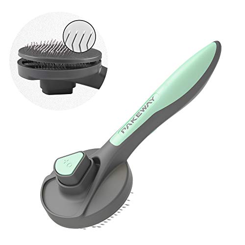 PAKEWAY Cat & Dog Grooming Brush - Self Cleaning, Release Button, Kitten & Pet Brush for Short, Medium & Long Hair (Green) - Image 1