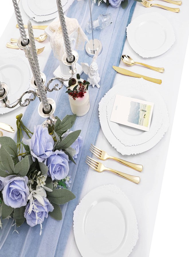 Morejoy 100PCS White Plastic Plates，White Disposable Plates，Include 50 Pieces 10.25 Inch Dinner Plates & 50Pieces 7.5 Inch Dessert Plates,Perfect for Weddings & Party - Image 5