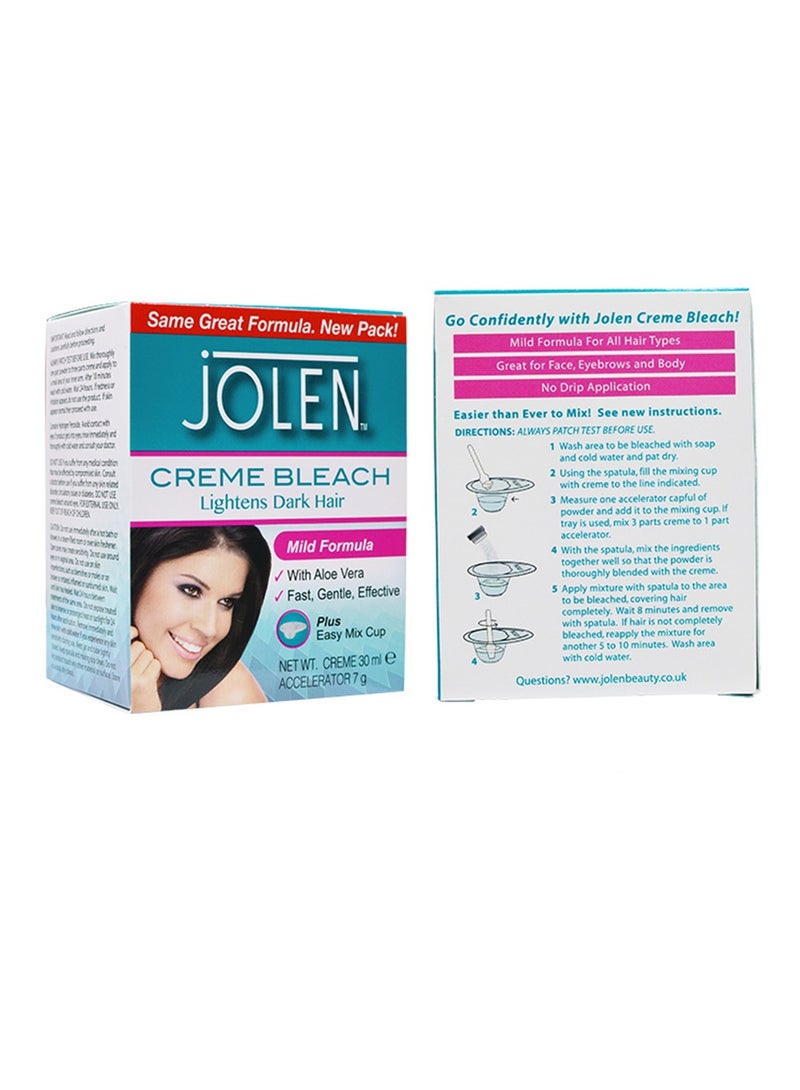 Jolen Cream Bleach 30ml - Mild Formula to Gently and Effective  Lighten Dark Hair with Aloe Vera - Image 1