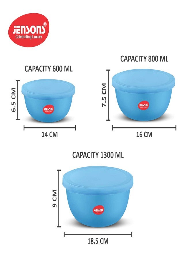 JENSONS Microwave Safe Bowl | Serving Bowl with Lid, Mixing Bowl, Oven Bowl Set Microwave, Flora Stainless Steel Bowl Set of 3 with 600ml, 800ml, 1300ml-Blue - Image 4