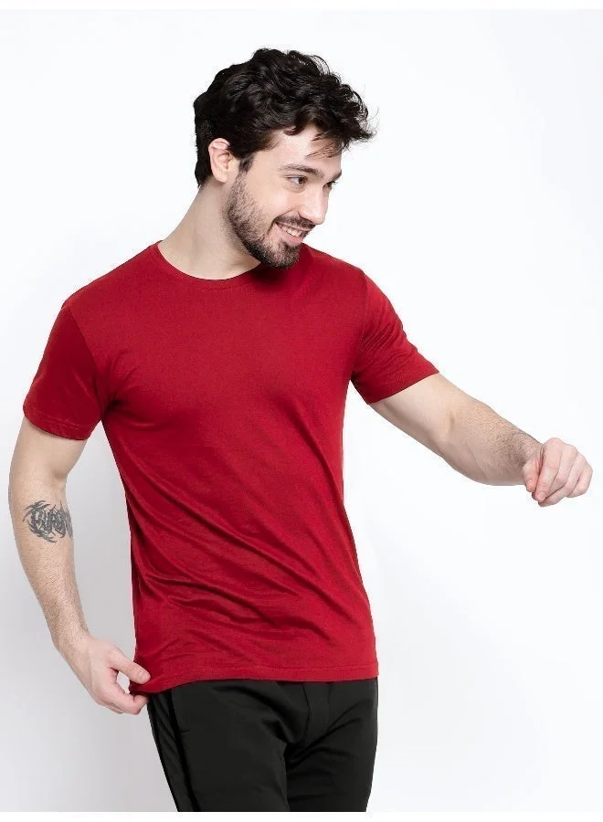 Beyoung Red Plain T-shirt For Men