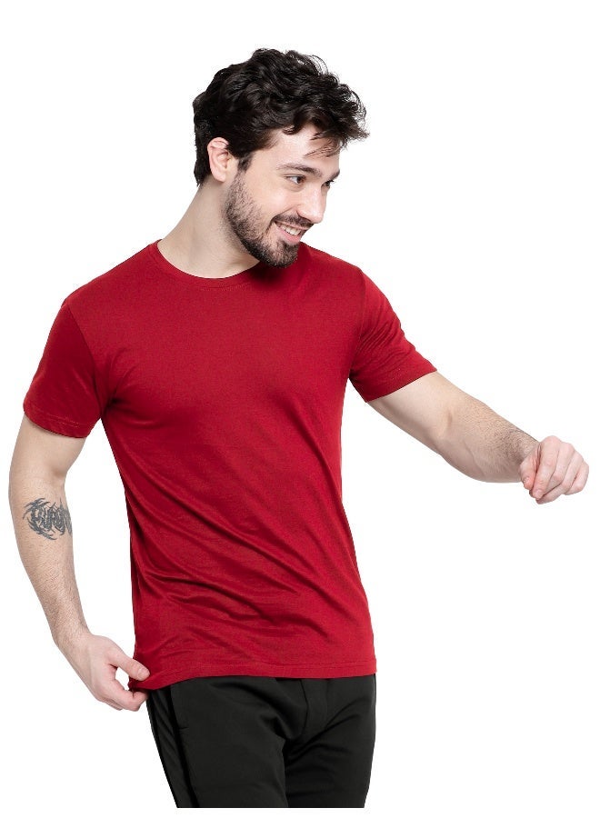 Beyoung Red Plain T-shirt For Men - Image 4