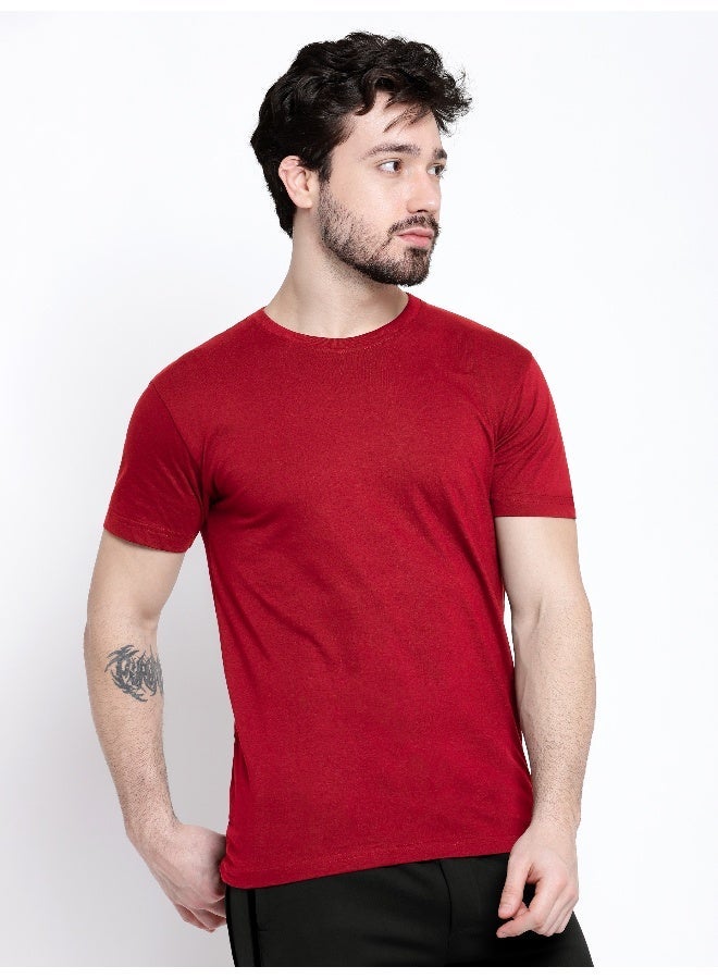 Beyoung Red Plain T-shirt For Men - Image 5
