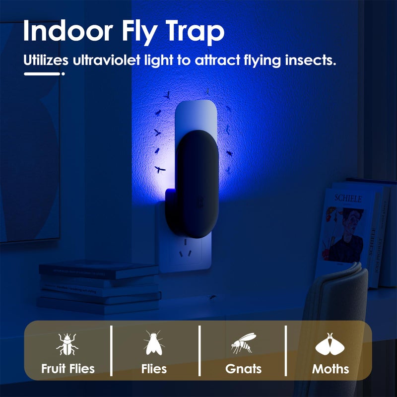 TIENBE Flying Insect Trap, 2 in 1 Indoor Plug-in Fruit Fly Trap, 1 Trap Black and 6 Glue Cards, Fruit Fly Traps for Gnat, Moth, Mosquito, Suitable for Every Part of The Home - Image 5