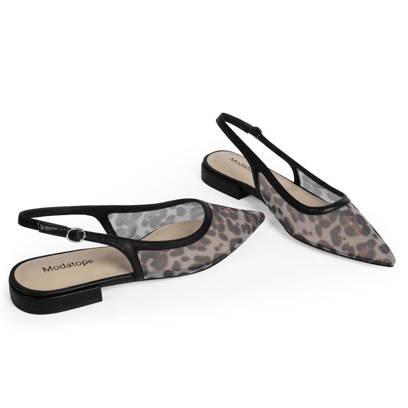 Modatope Leopard Mesh Ballet Flats for Women Low Heel Pointed Sandals Dress Slingback Shoes for Women Size 9 - Image 5