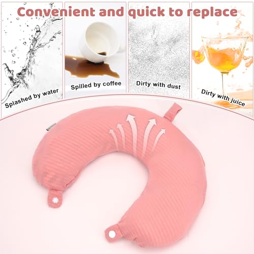 Zebrabox Travel Neck Pillow Cover U Shape Necks Pillows Case Replacement Covers Soft and Smooth Pink (ONLY Pillow Cover, No Filler) - Image 5