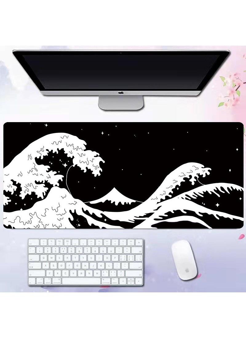 Y&D - Sea Wave Pattern For Esports Games Gaming Mouse Pad Extended Large Mat Desk Pad Stitched Edges Mousepad Long Mouse Pad And Non-Slip Rubber Base Mice Pad 800X300X4mm - Image 1
