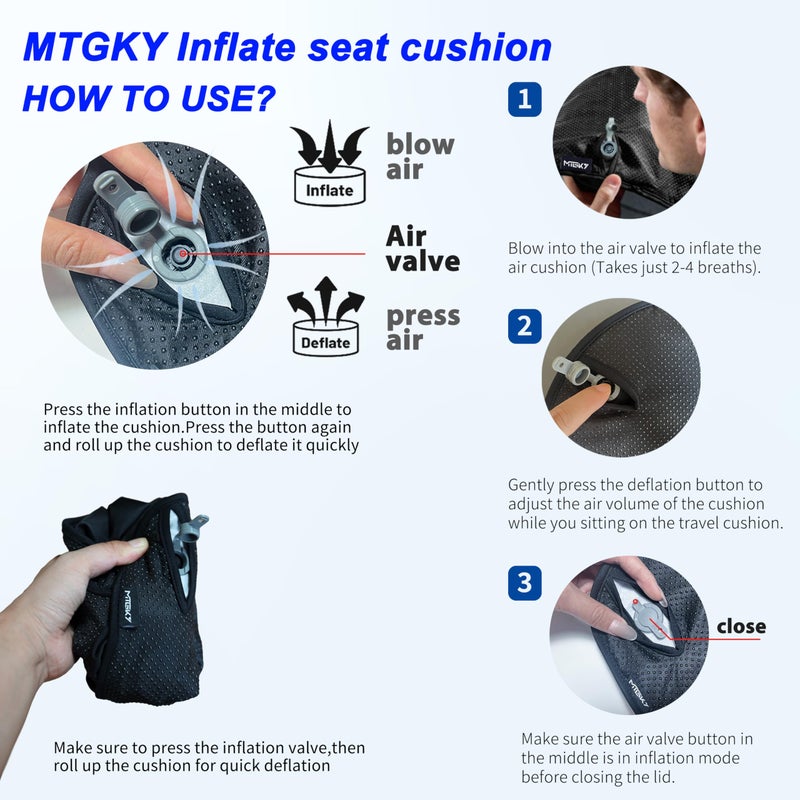 MTGKY Upgrade Travel Seat Cushion for Airplane,Portable&Adjustable Air Seat Cushion,Coccyx Tailbone Pain Relief Chair Pad,Inflatable Cushion for Wheelchair, Travel,Driving,Office Work - Image 5