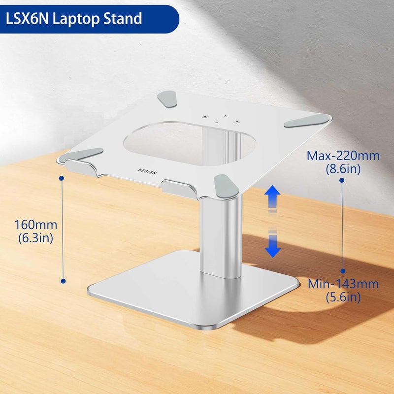 BESIGN LSX6N Aluminum Laptop Stand, Ergonomic Adjustable Notebook Stand, Riser Mount Computer Stand, Compatible with 10-15.6 Inch Laptops, Silver - Image 4