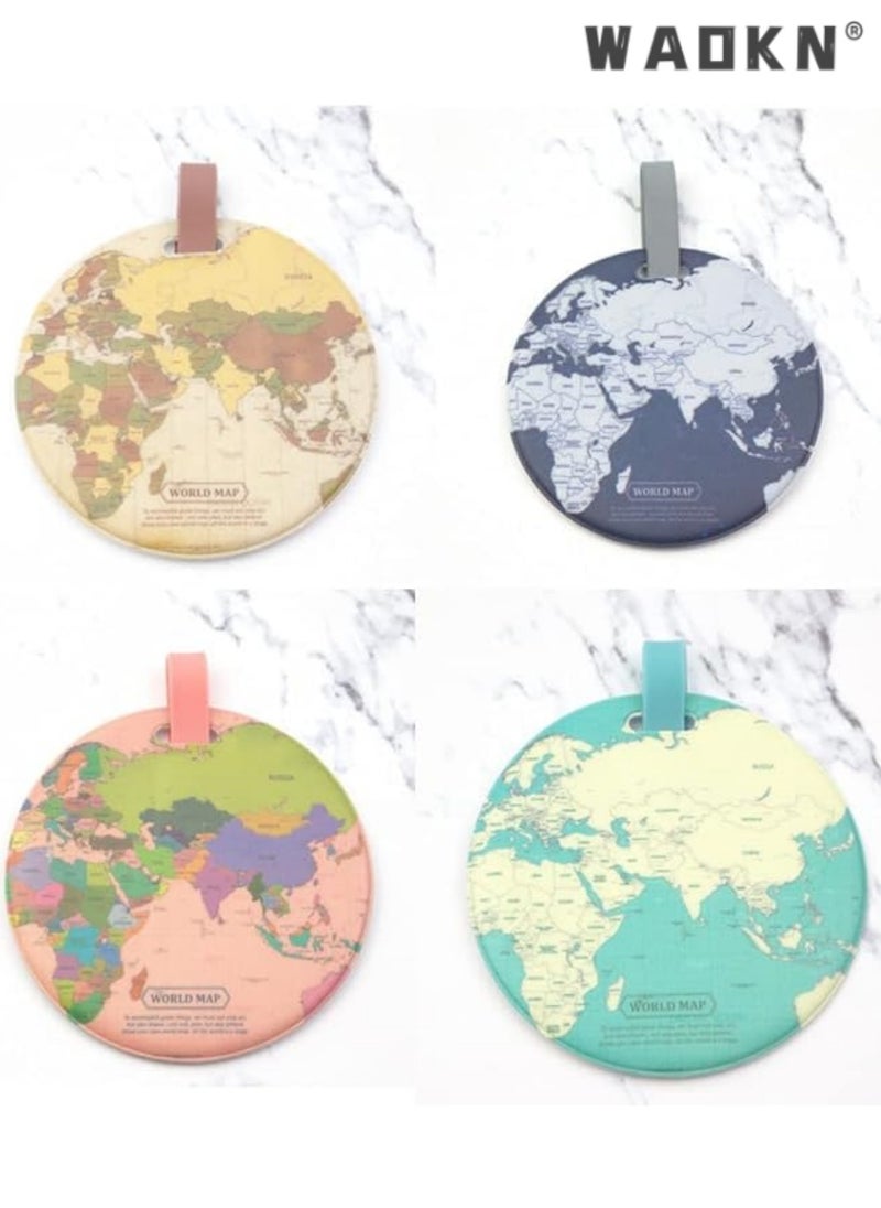WAOKN - 4 Pcs World Map Luggage Tags: Uniquely Designed Travel Accessories for Backpacks & Suitcases – Elevate Your Journey with Effortless Identification & Enhanced Security - Image 1