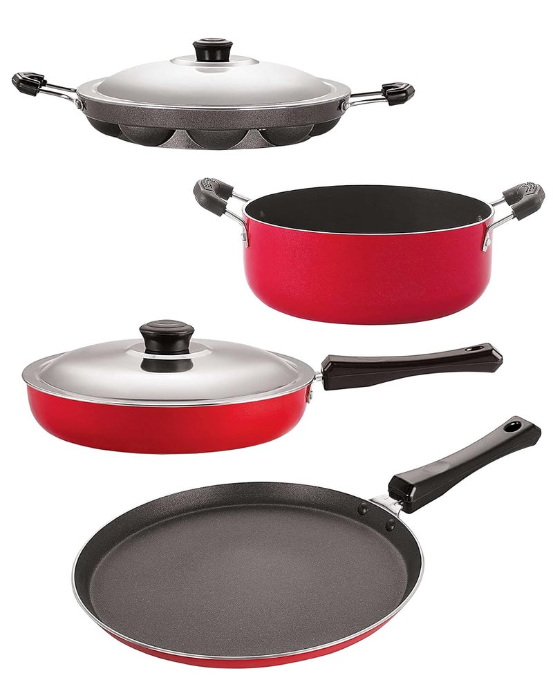 Nirlon Nirlon NonStick Aluminium Cookware Set of 4 Pieces Red Color FT11_FP11_AP12_CS24  - Image 1