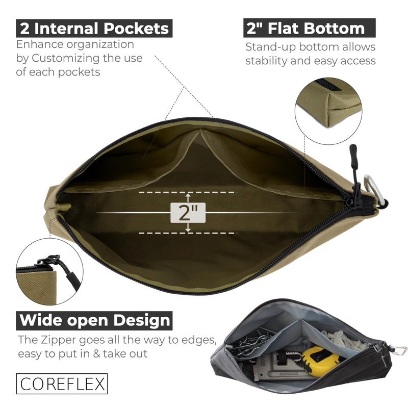 COREFLEX Premium Tool Pouch Zipper Bag, Small Tool Bag, Multipurpose Storage pouch, Heavy duty Flat Bottom Tool bag with YKK Zipper (6 pack Large 12inch) - Image 2