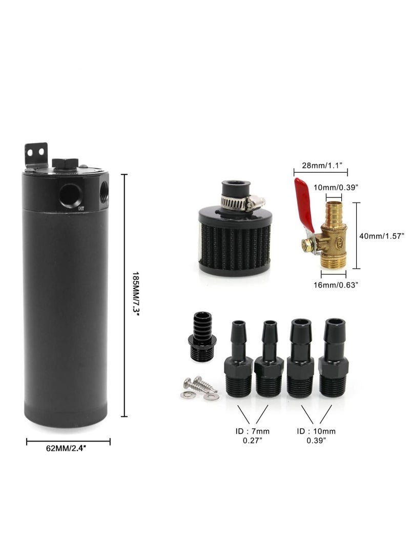 Generic Universal 750ml 2-Port Oil Catch Can Baffled Reservoir Tank Breather Filter with Drain Valve Black Aluminum  - Image 2