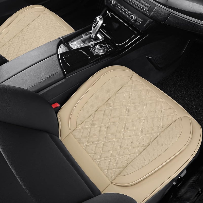 EifBrisa Beige PU Leather Car Seat Covers - 2Pcs Universal Bottom Seat Covers with Anti-Slip Design - Image 2