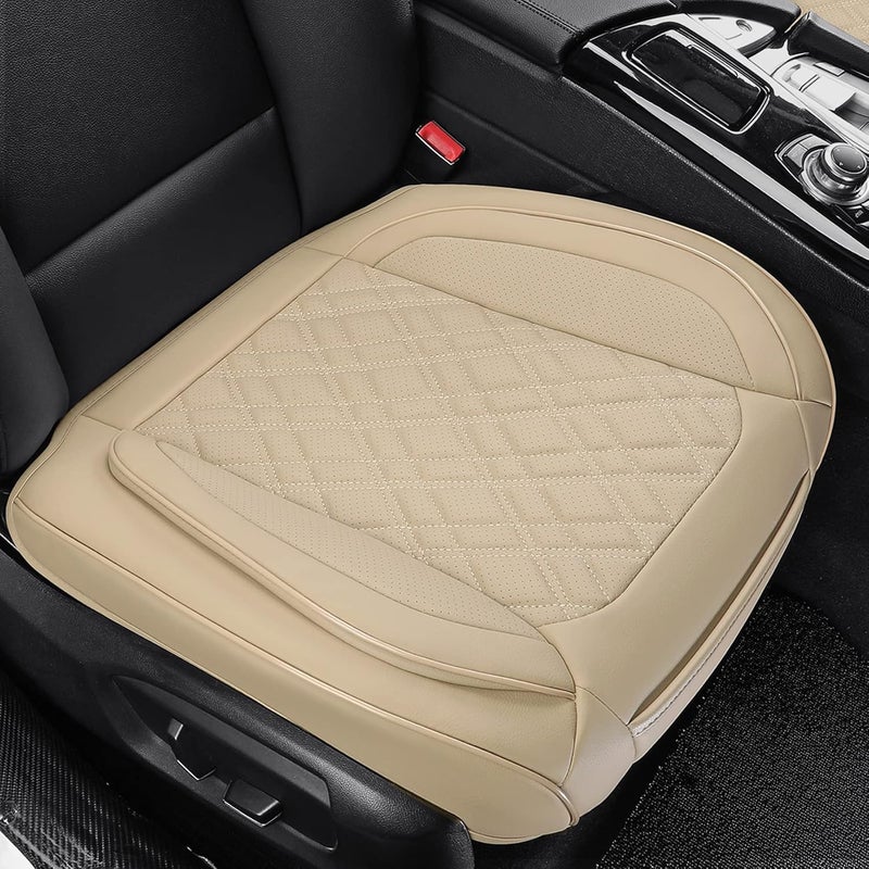 EifBrisa Beige PU Leather Car Seat Covers - 2Pcs Universal Bottom Seat Covers with Anti-Slip Design - Image 1
