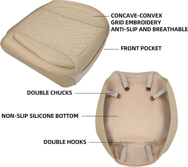 EifBrisa Beige PU Leather Car Seat Covers - 2Pcs Universal Bottom Seat Covers with Anti-Slip Design - Image 4