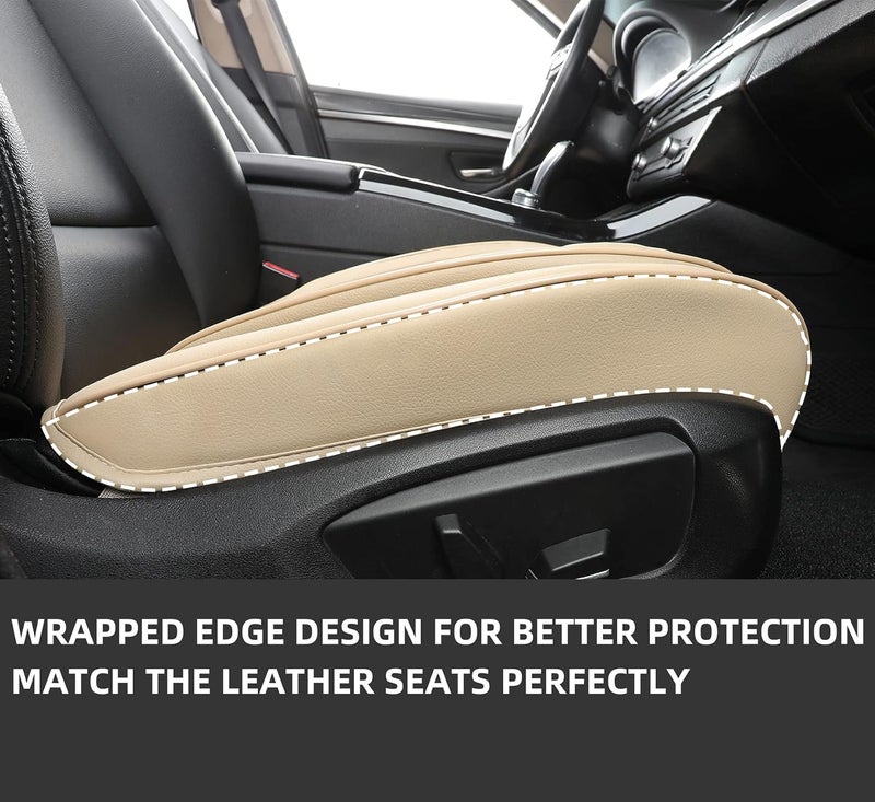 EifBrisa Beige PU Leather Car Seat Covers - 2Pcs Universal Bottom Seat Covers with Anti-Slip Design - Image 5