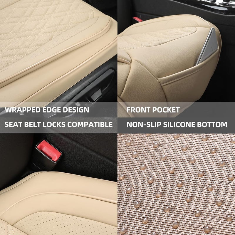 EifBrisa Beige PU Leather Car Seat Covers - 2Pcs Universal Bottom Seat Covers with Anti-Slip Design - Image 3