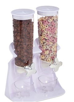 Beauenty Rice and oat bucket and cereal dispenser for home kitchen,Double grain dispensing machine for dry food, White  - Image 1