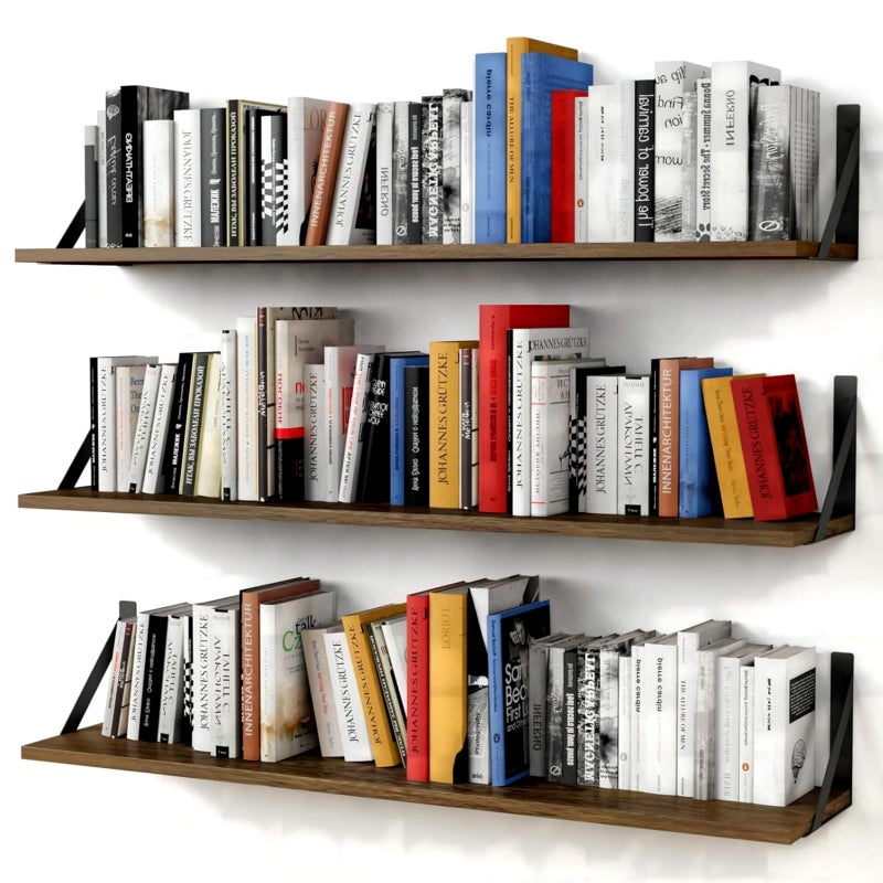 Forbena Floating Book Shelves for Wall Set of 3, 36 Inches Long Wall Bookshelf for Bedroom, Large Wood Heavy Duty Hanging Bookshelves for Books, Living Room Decor, Closet Storage (Rustic Brown) - Image 1